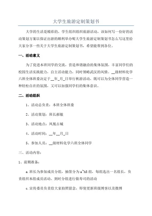 大学生旅游定制策划书