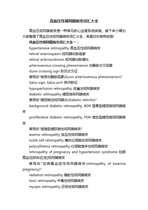 高血压性视网膜病变词汇大全