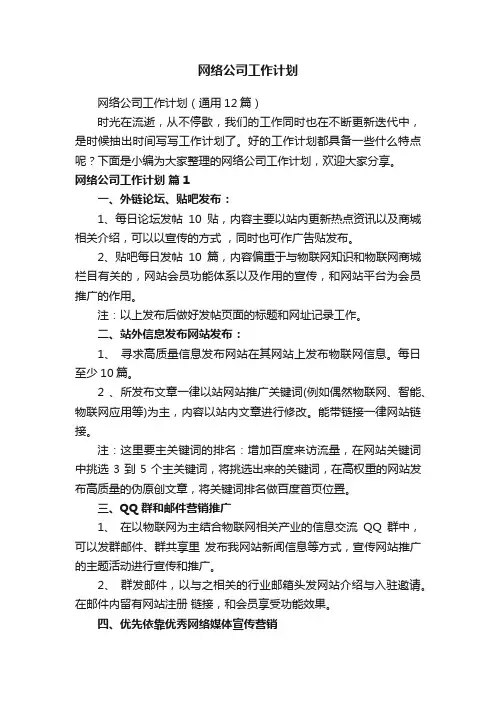 网络公司工作计划（通用12篇）