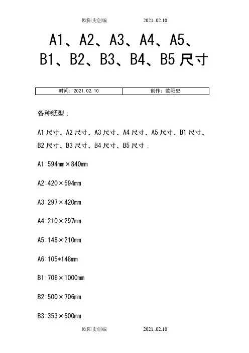 A1、A2、A3、A4、A5、B1、B2、B3、B4、B5尺寸-b3尺寸之欧阳史创编