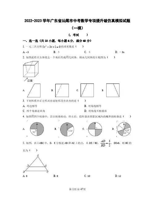 2022-2023学年广东省汕尾市中考数学专项提升仿真模拟试题(一模二模)含答案