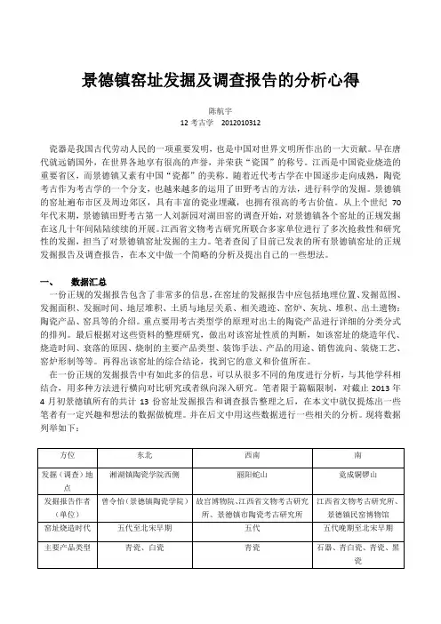 景德镇窑址发掘及调查报告的分析心得