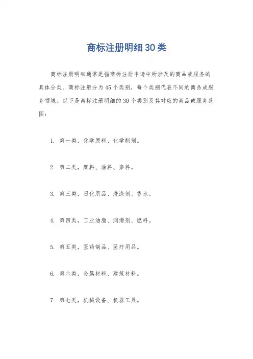 商标注册明细30类