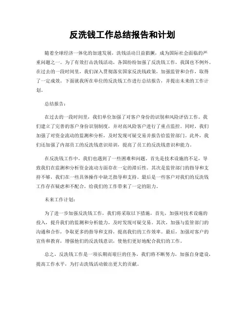 反洗钱工作总结报告和计划