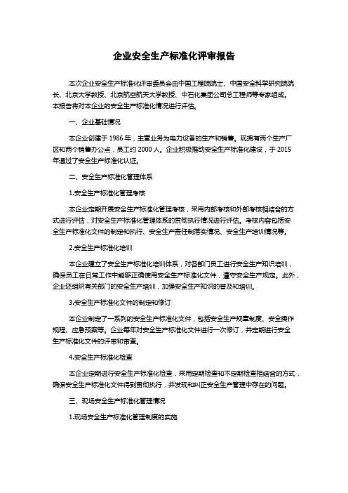 企业安全生产标准化评审报告