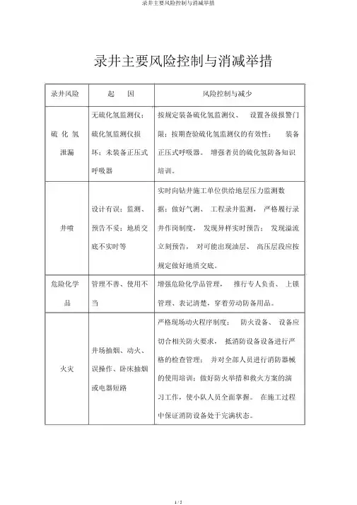 录井主要风险控制与消减措施