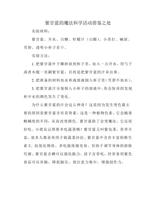 紫甘蓝的魔法科学活动借鉴之处