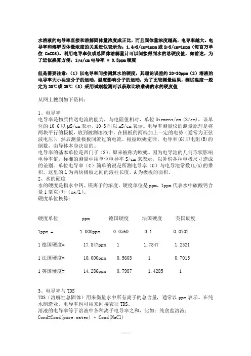 电导率与总硬度和TDS之间的关系