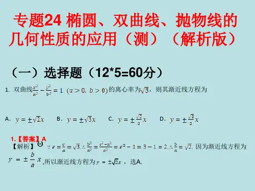 专题24 椭圆、双曲线、抛物线的几何性质的应用(优秀经典专题及答案详解)