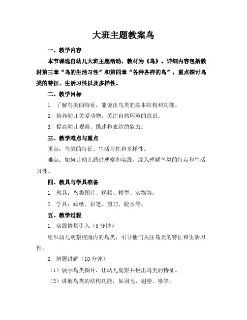 大班主题教案鸟