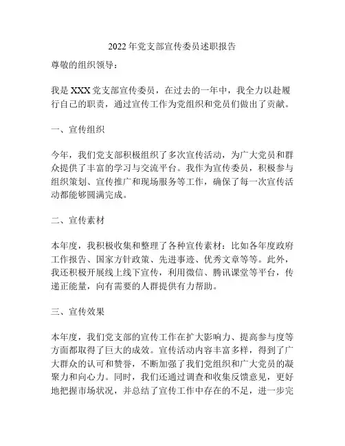 2022年党支部宣传委员述职报告