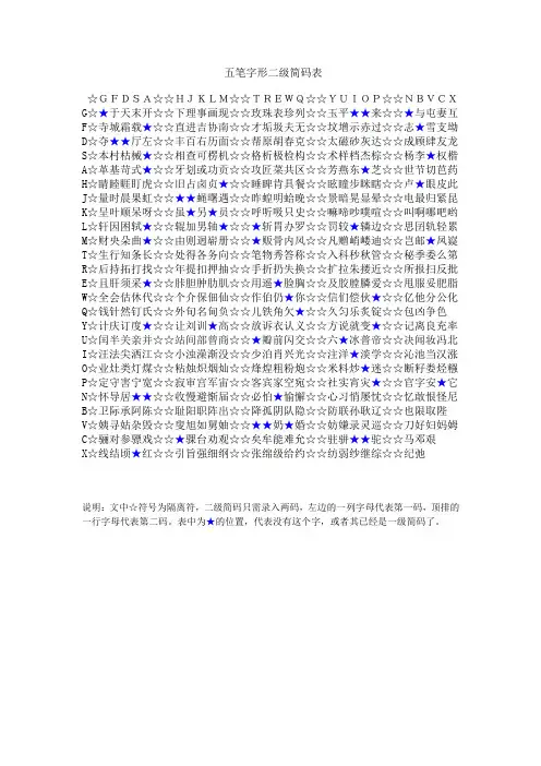 五笔字形二级简码表