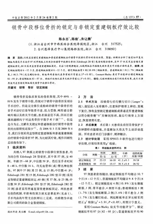 锁骨中段移位骨折的锁定与非锁定重建钢板疗效比较