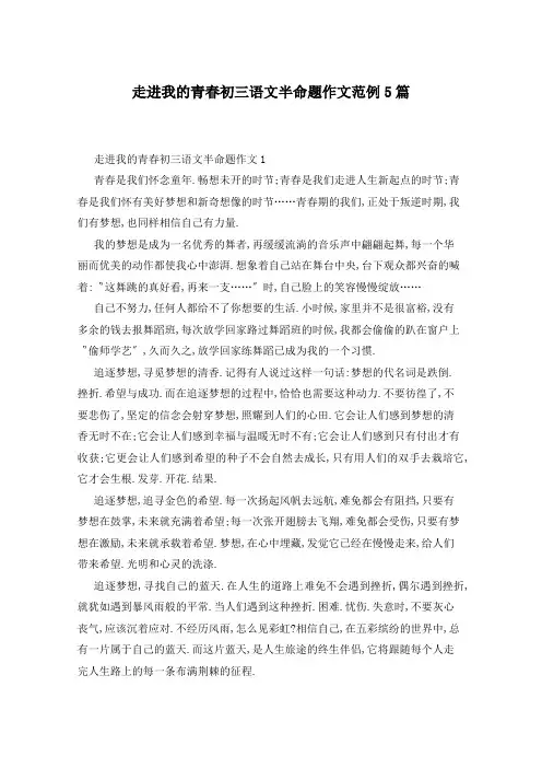 走进我的青春初三语文半命题作文范例5篇