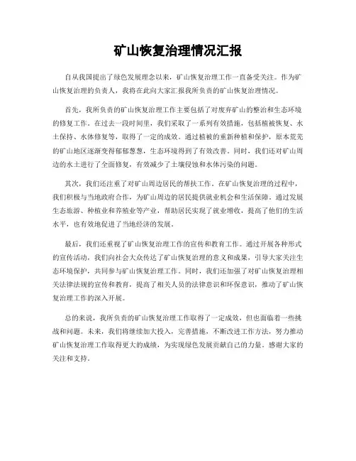 矿山恢复治理情况汇报