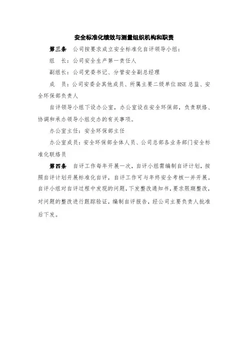 安全标准化绩效与测量组织机构和职责
