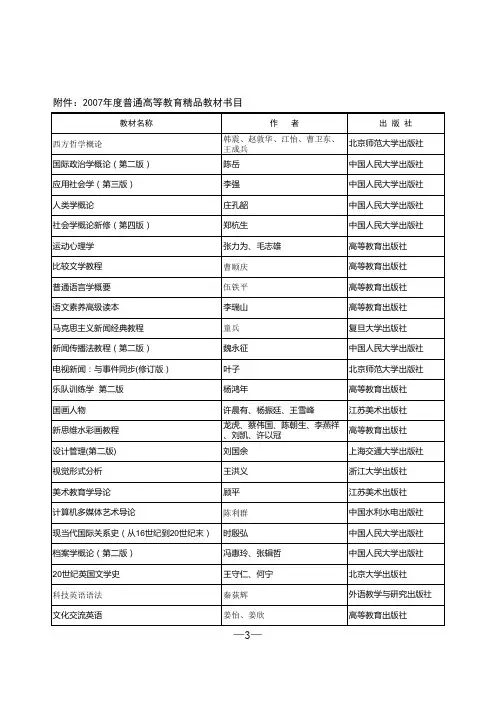 陕西师范大学 2007年度普通高等教育精品教材书目