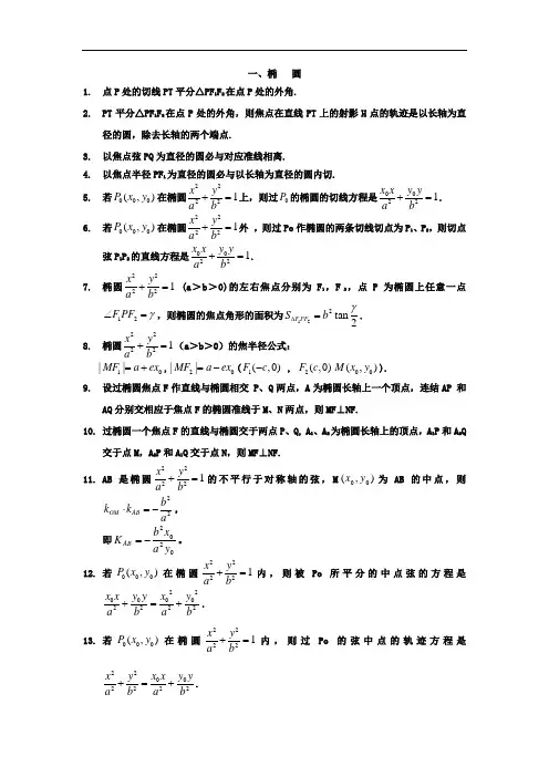 小学数学有关圆锥曲线的经典结论