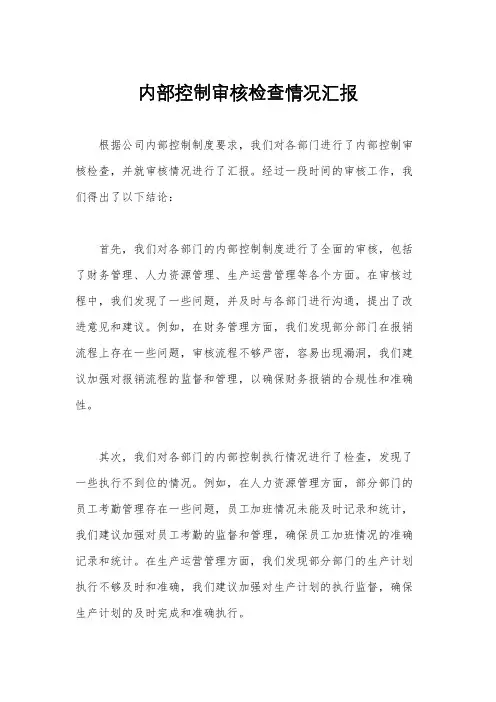 内部控制审核检查情况汇报