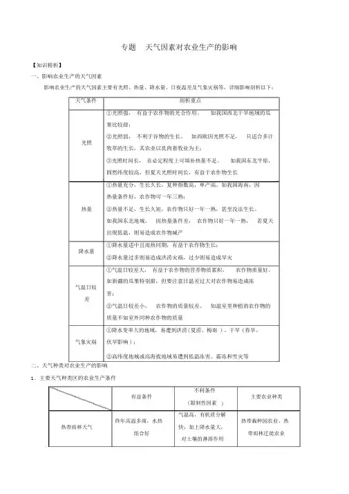 2019高考地理二轮复习微专题要素探究与设计专题2.7气候要素对农业生产的影响学案