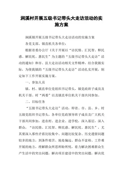 xx村开展五级书记带头大走访活动的实施方案
