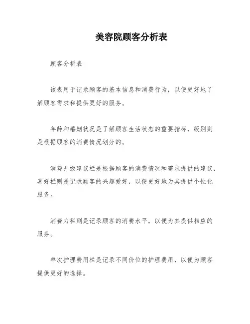 美容院顾客分析表