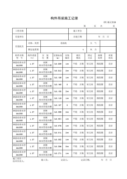 构件吊装施工记录