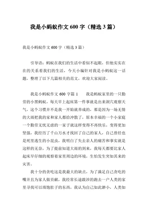 我是小蚂蚁作文600字(精选3篇)