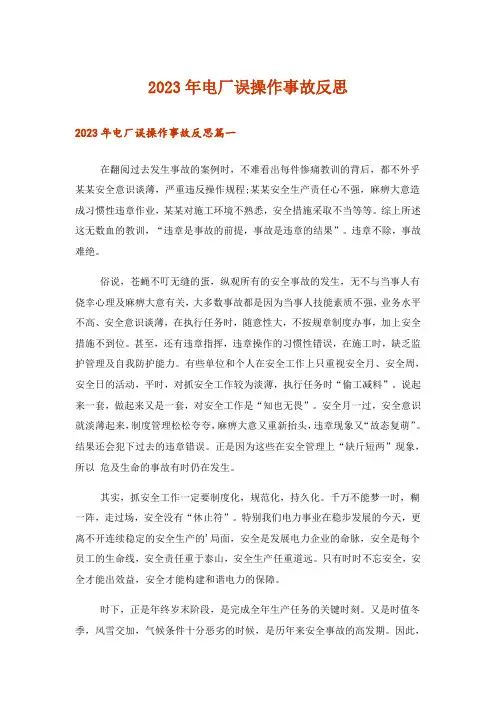 2023年电厂误操作事故反思