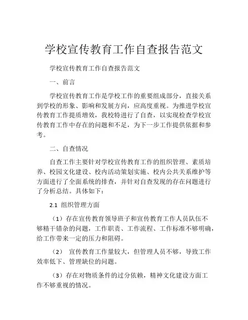 学校宣传教育工作自查报告范文