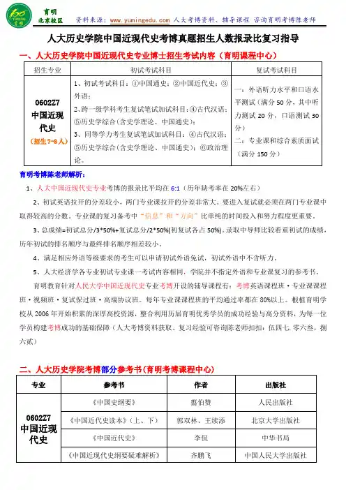 人大历史学院中国近代史考博真题汇总专业课复习资料参考书考试内容报录比-育明考研考博