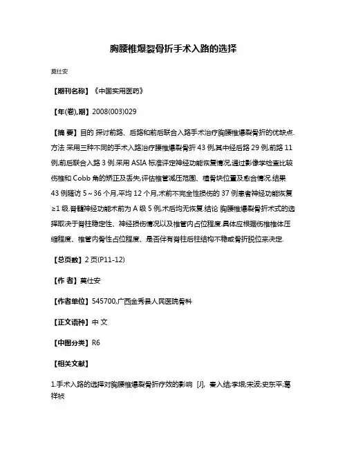 胸腰椎爆裂骨折手术入路的选择