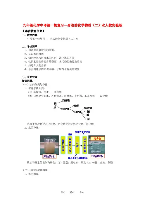 九年级化学中考第一轮复习—身边的化学物质(二)水人教实验版知识精讲