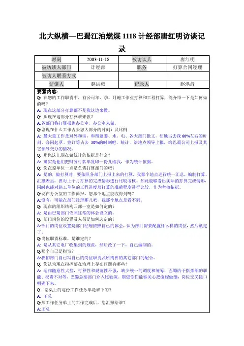 北大纵横—巴蜀江油燃煤1118计经部唐红明访谈记录