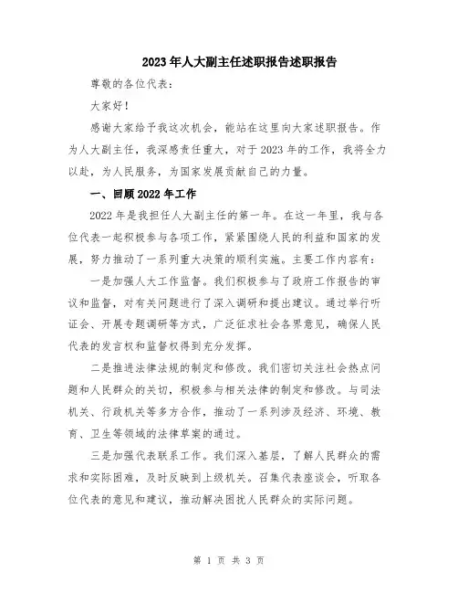 2023年人大副主任述职报告述职报告