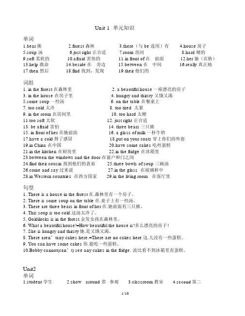 苏教版小学英语五年级上册重点知识点