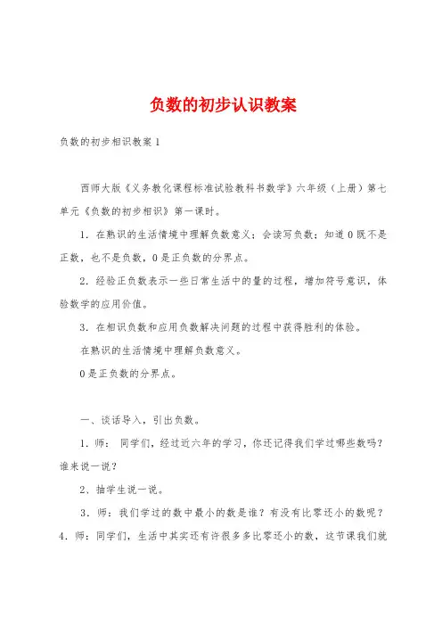 负数的初步认识教案