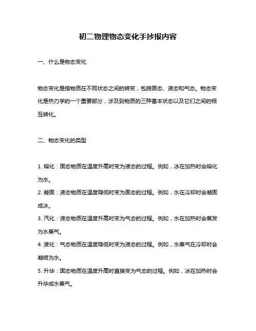 初二物理物态变化手抄报内容