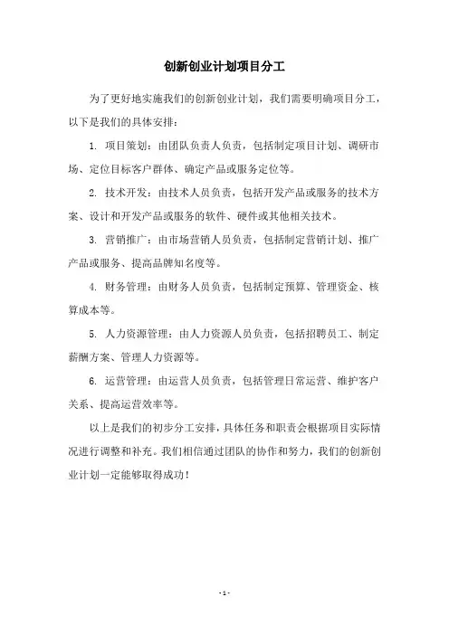 创新创业计划项目分工