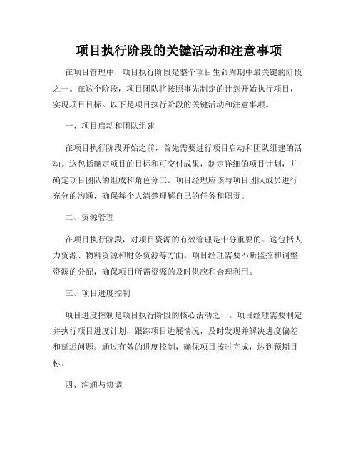 项目执行阶段的关键活动和注意事项
