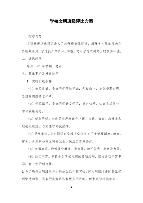 中小学学校文明班级评选方案