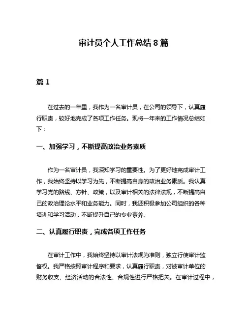 审计员个人工作总结8篇