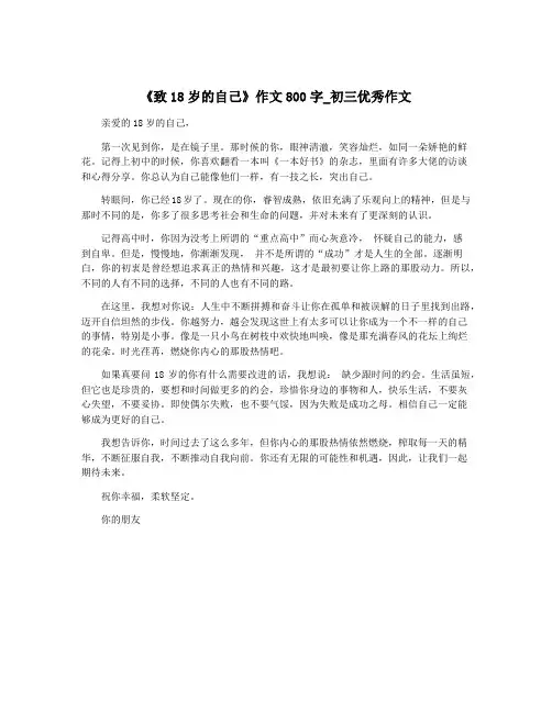 《致18岁的自己》作文800字_初三优秀作文