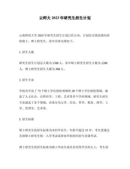 云师大2023年研究生招生计划