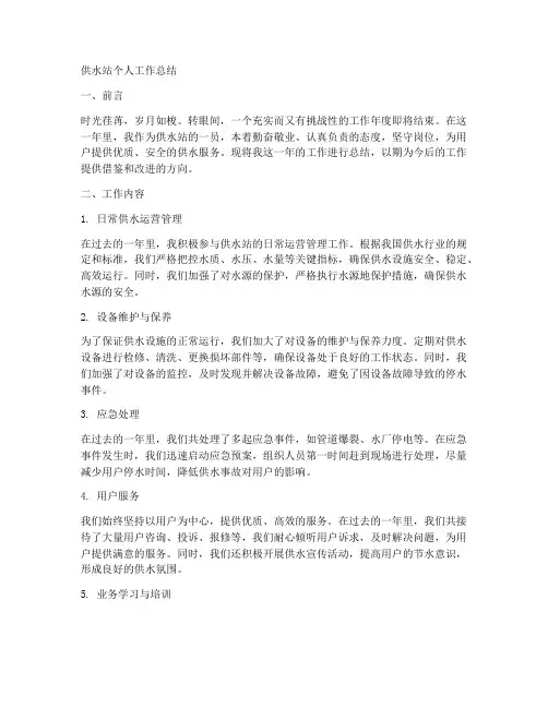 供水站个人工作总结工作方面汇报
