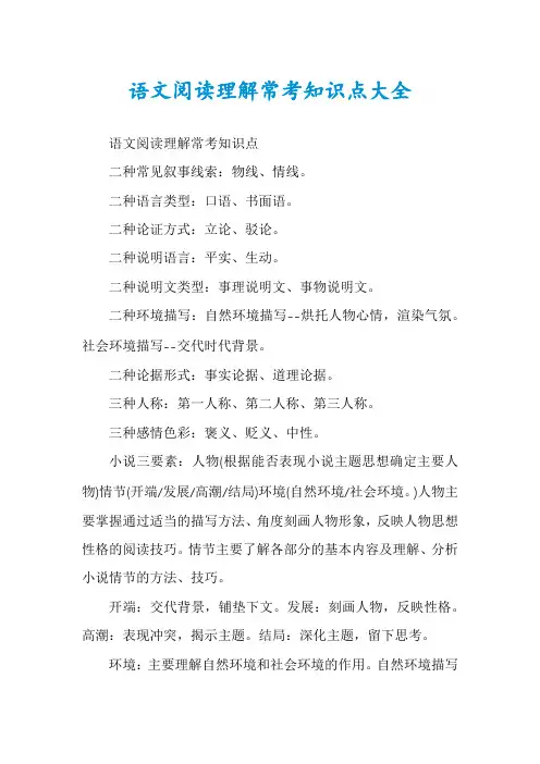 语文阅读理解常考知识点大全