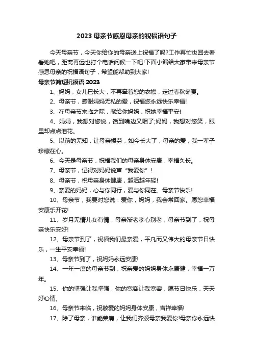 2023母亲节感恩母亲的祝福语句子