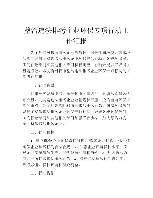 整治违法排污企业环保专项行动工作汇报