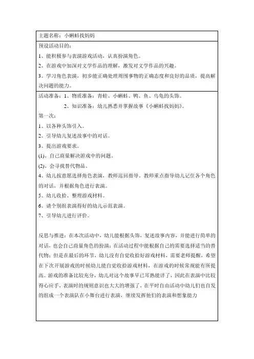 表演游戏 小蝌蚪找妈妈