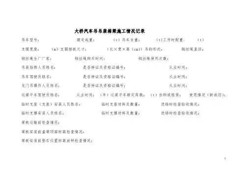 汽车吊吊装梁板施工记录表